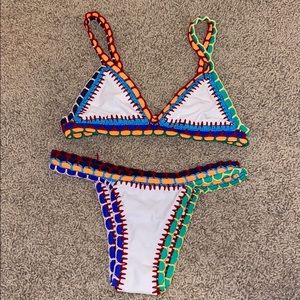 Colorful embroidered trim swimsuit